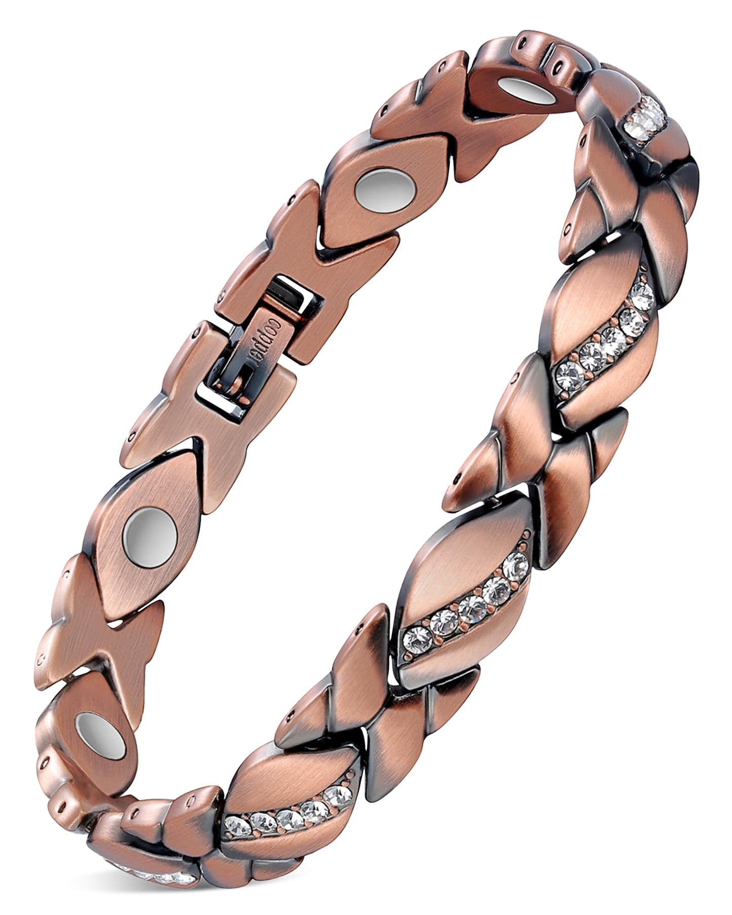Feraco Copper Bracelet for Women 99.99% Solid Copper Magnetic Bracelets, Unique X Shape Links, Magnetic Field Therapy Jewelry Gifts (X with Crystals)