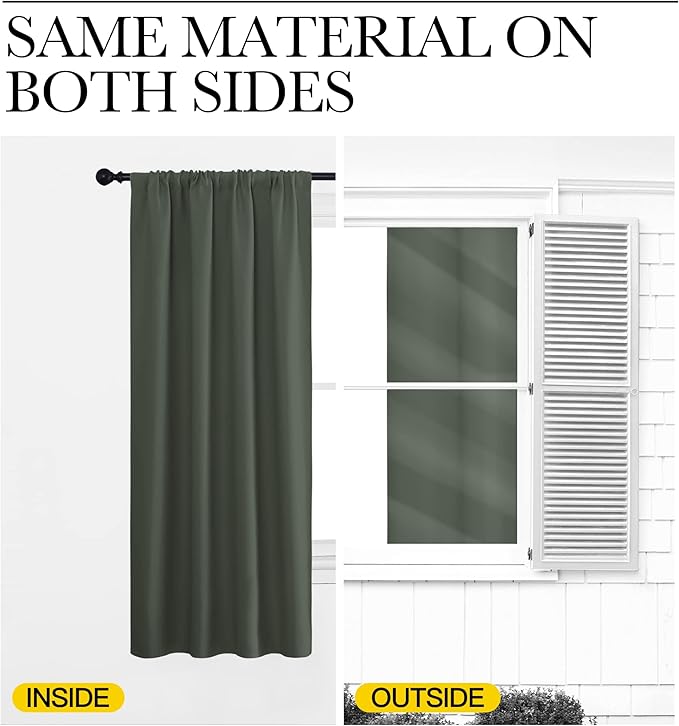 NICETOWN Bedroom Curtains Blackout Draperies - All Season Thermal Insulated Solid Rod Pocket Top Blackout Curtains/Drapes for Kid's Room (Dark Mallard, 1 Pair, 34 x 40 Inch)
