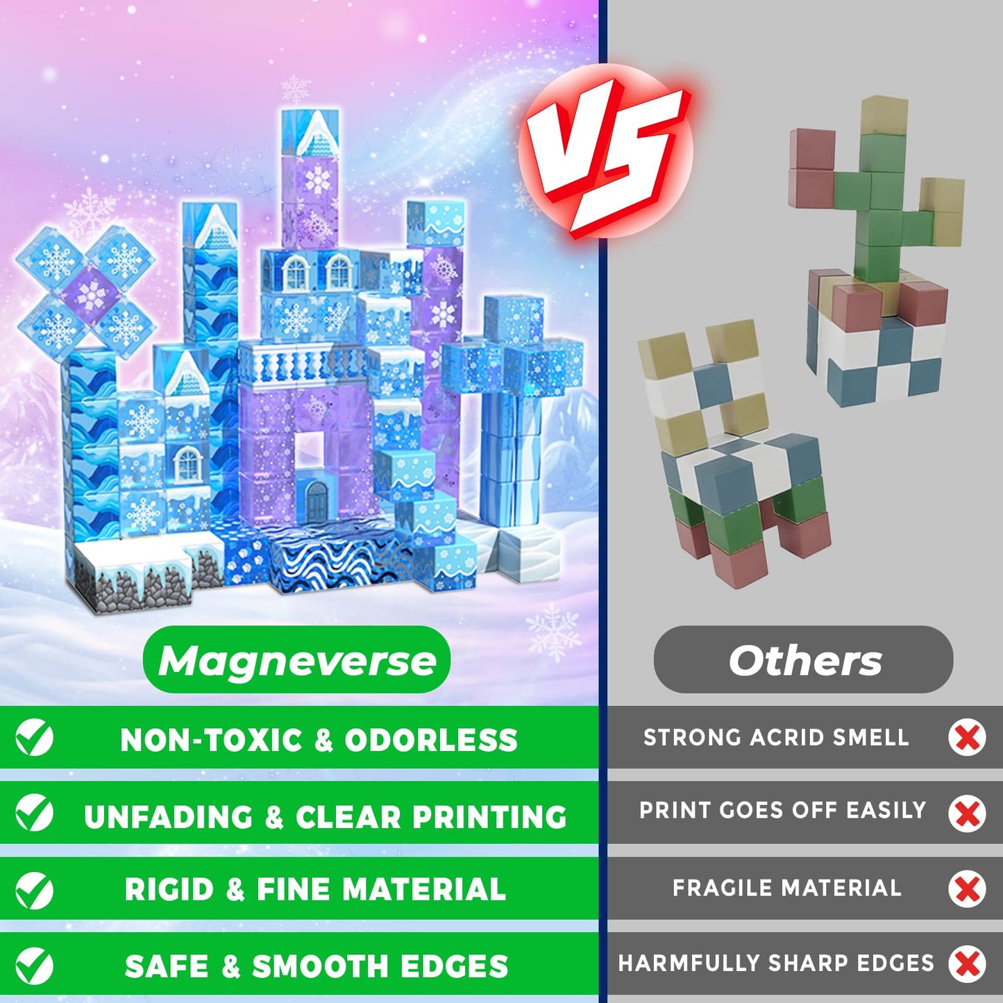 Magnetic Blocks - 100Pcs 0.8in Magnetic Building Block for Kids Ages 4-8, Transparent Magnet Block Blue Princess Castle, Magnet Cubes Tiles Princess Toy for Girl 3 4 5 6 7 8-12 Birthday Gift