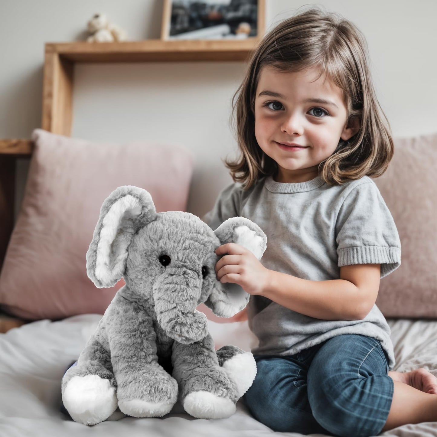 Mikee Fluffie Elephant Stuffed Animals Soft Plush Toy for Baby Girls Boys,12" Grey Soft Small Stuffed Elephant Huggable Gifts for Birthday