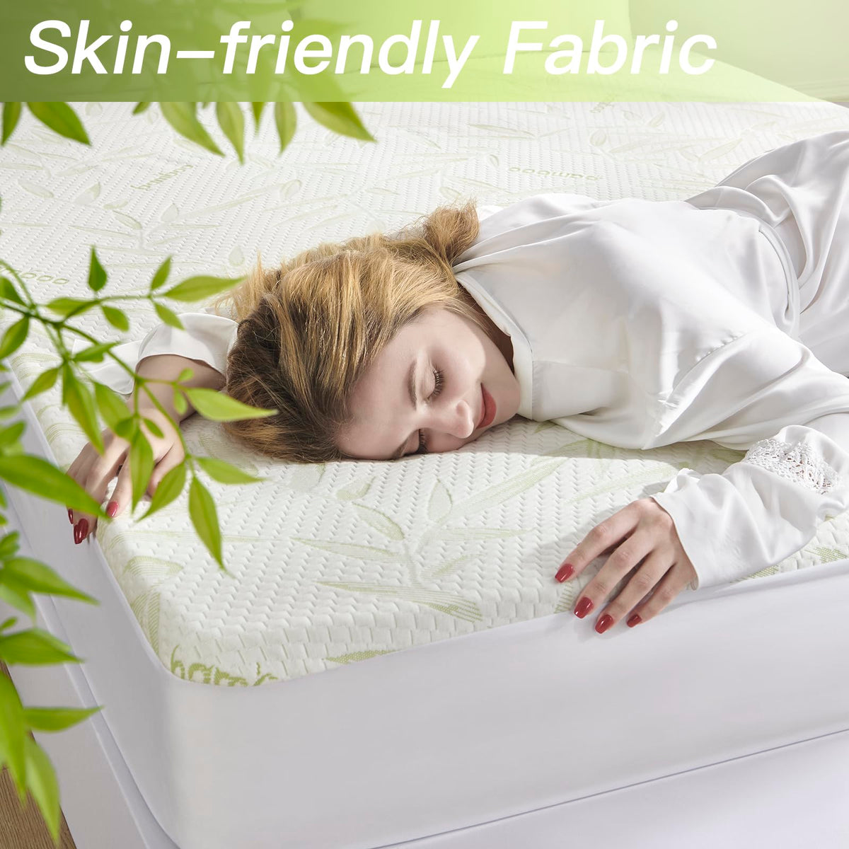 Twin Mattress Protector Waterproof Mattress Pad Washable Bamboo Rayon Mattress Cover Breathable Noiseless Bed Protector 5"