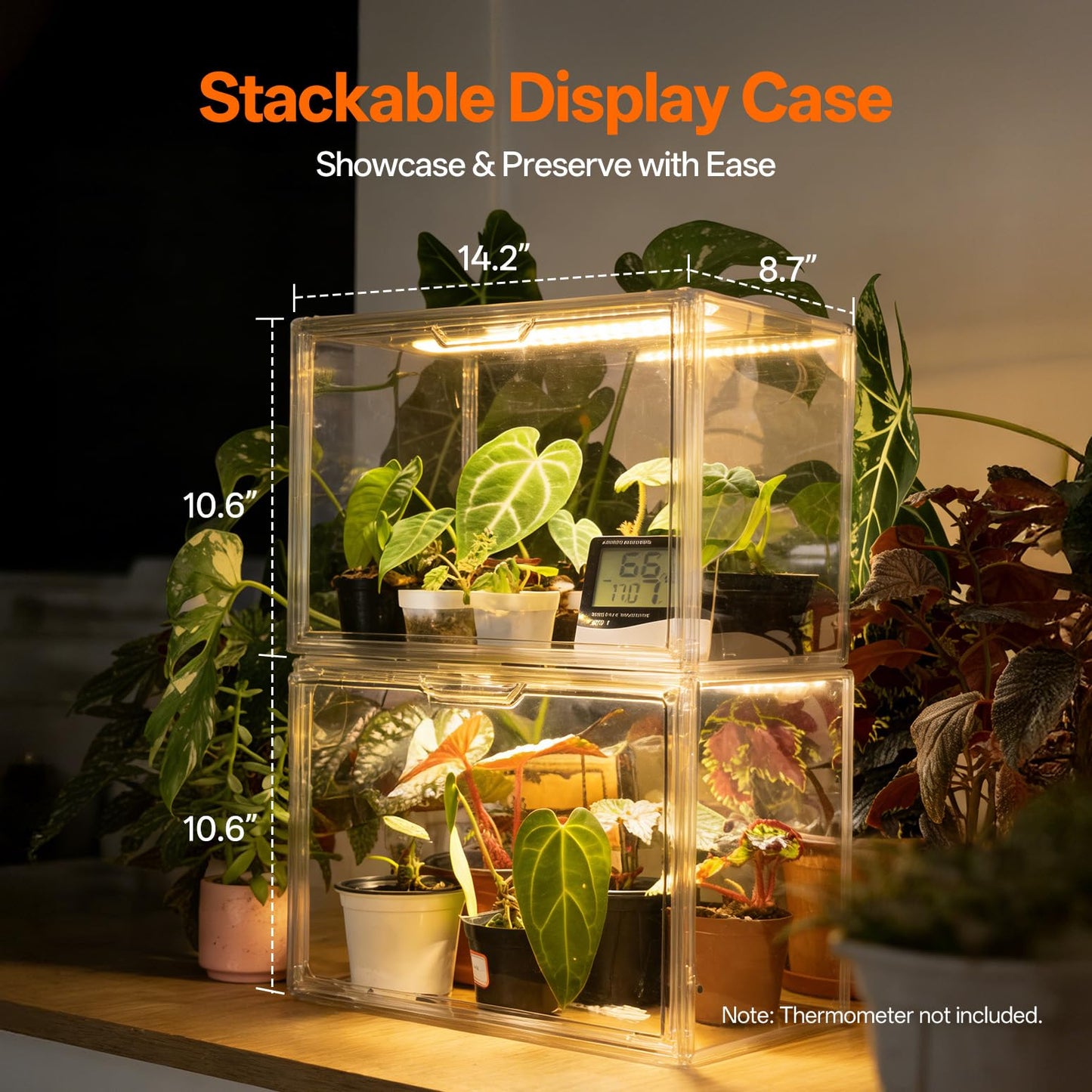 Bstrip Tabletop Greenhouse, GM4 Small Greenhouse for Indoors, Stackable Clear Plastic Greenhouse with Magnets, Indoor Seed Starter Greenhouse with Lights, Auto Timer, User-Friendly, 14.2x8.7x10.6IN