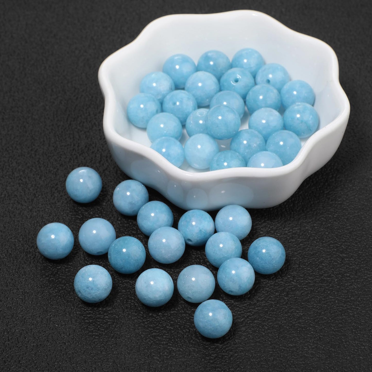 60pcs 6mm Natural Stone Beads Blue Chalcedony Beads Crystal Gemstone for Jewelry Making, DIY Bracelet Necklace