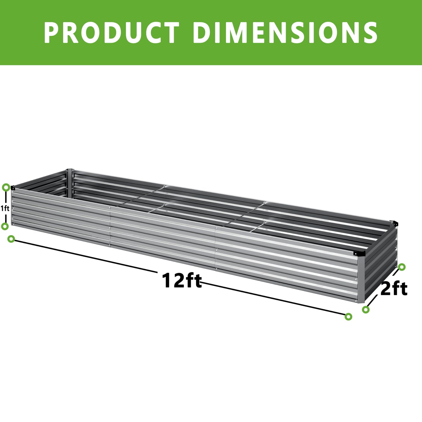 DIIYIV 12x2x1FT Galvanized Raised Garden Bed Kit,Vegetable Boxes-Rectangle Metal Flower Box,Large Planter Raised Beds Outdoor Garden for Planting,Fruit,Herb-Silver
