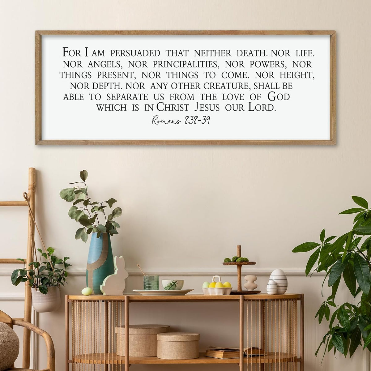 LuZhiQiang For I am Persuaded Wall Decor Art 40"×15" Romans 8:38-39 Sign Bible Verse Scripture Christian Large Wood Framed Wall Hanging (Wood)
