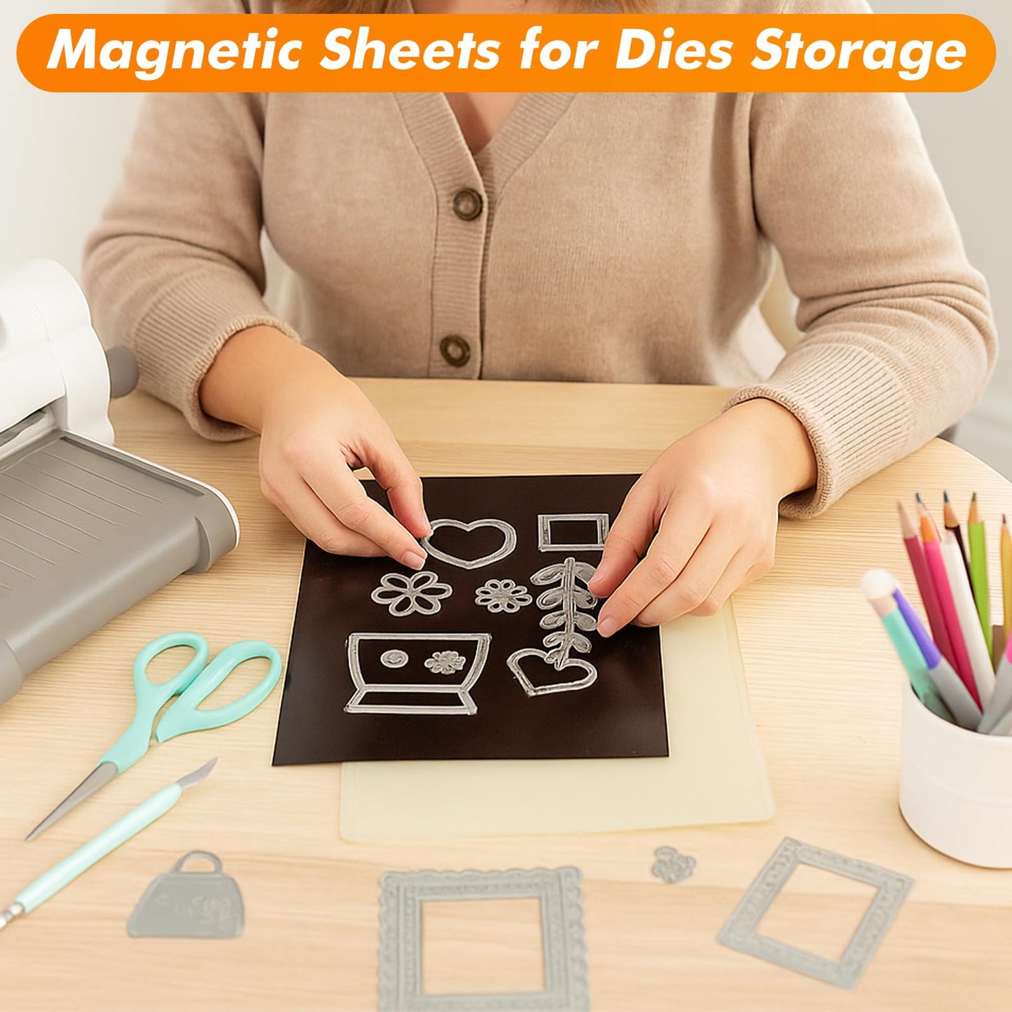 GcFoir Adhesive Magnetic Sheets 8.5 x 11 Inch, 50 Packs Magnetic Sheets with Adhesive Backing - 0.5mm Thickness Flexible Magnet Sheets for Dies Storage, Craft Projects, Photos, School, Office