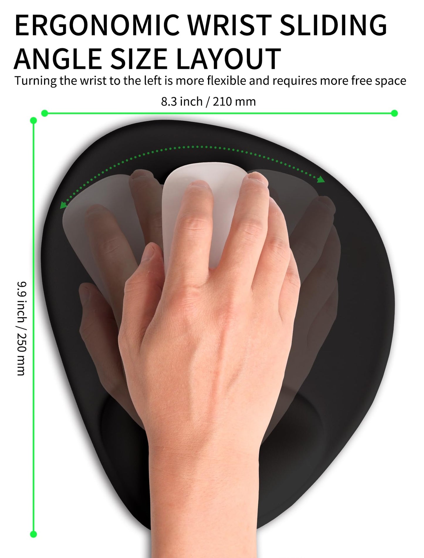 Basibutok Palm-Rest and Wrist-Hugging Mouse Pad Wrist Rest, Ergonomic Wrist Support with Curve Fitting Cushioned Memory Foam for Carpal Tunnel Pain Relief, 9.9 x 8.3 Inch, Dark Night Black