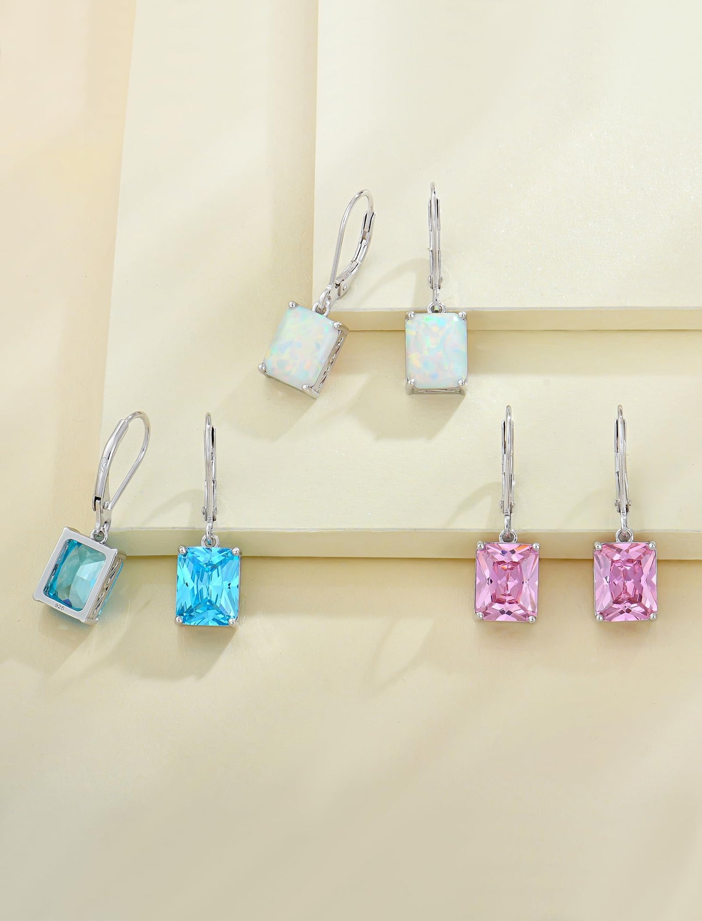 YL Solitaire Dangle Drop Earrings 925 Sterling Silver Leverback Earrings 8X10MM Square Created Pink Tourmaline Jewelry