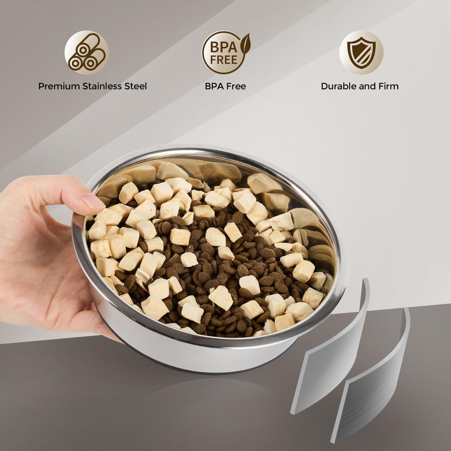Dog Bowls Durable Heavy Duty Stainless Steel Dog Bowls Non-Slip Basic Bowl for Dogs with Rubber Base (2 Pack, 3 Cups)