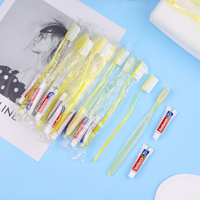 Disposable Toothbrush with Toothpaste Set Bulk, Individually Wrapped Soft Bristles Travel Size Medium Manual Toothbrushes Kit for Hotel/Travel/ Business/Donation/Homeless/Charity/Camping (200 Pack)