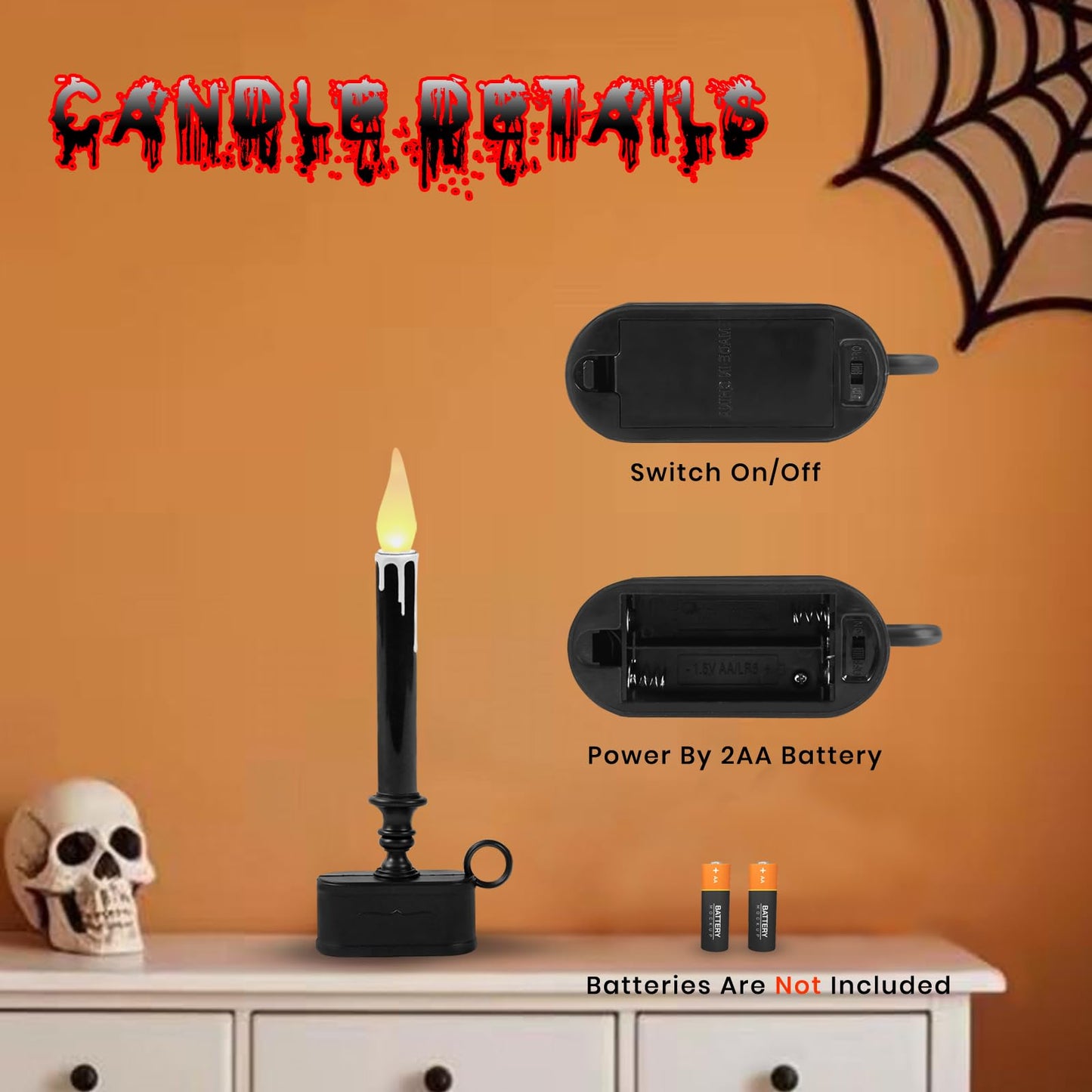 FESTIA Thanksgiving Decorations Black LED Dripping Wax Flameless Candle– 10.6" Candlestick with Timer, Battery Operated, Elegant Fall Décor for Table, Mantel & Window