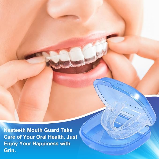 Mouth Guard for Grinding Teeth at Night, Neateeth Night Guards for Teeth Grinding & Clenching, Pack of 4 Dental Guards for Sleeping – 2 Sizes, Travel Case Included