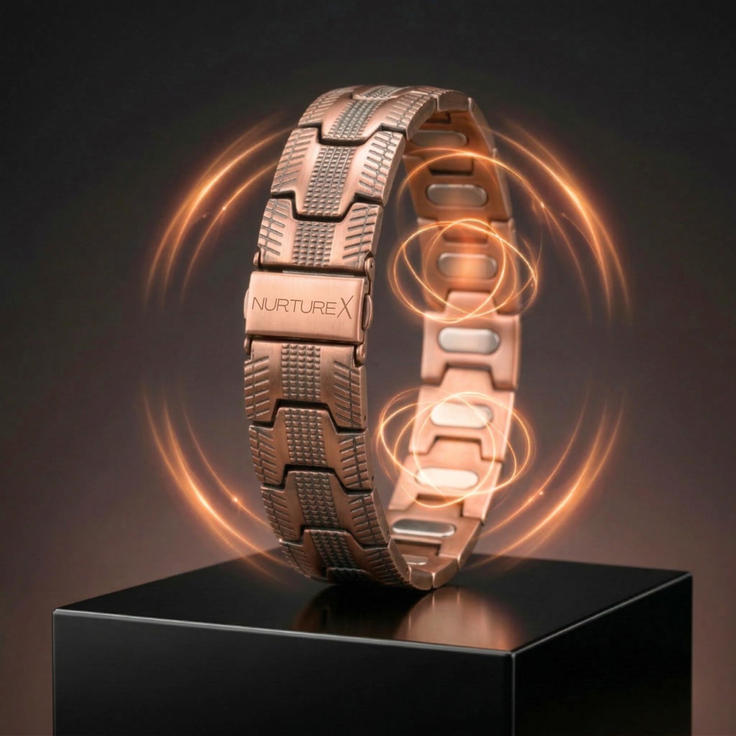 NurtureX 10K Therapeutic Pure Copper Magnetic Bracelet for Men, Ultra Powerful Gauss Adjustable Magnet Therapy Bracelet with Fold Over Clasp, Includes Sizing Tool, Extra Link Pins, Cleaning Cloth, Best Gift for Men - (Bioflow MAX)