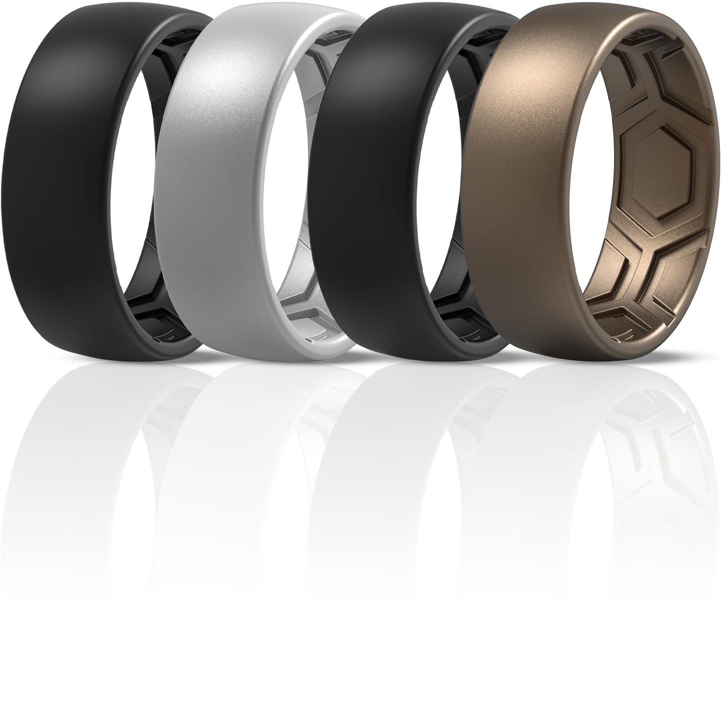ThunderFit Men's Patterned Silicone Rings, 8mm Wide 2.2mm Thick Rubber Bands,Variety Multipack 1,4,7