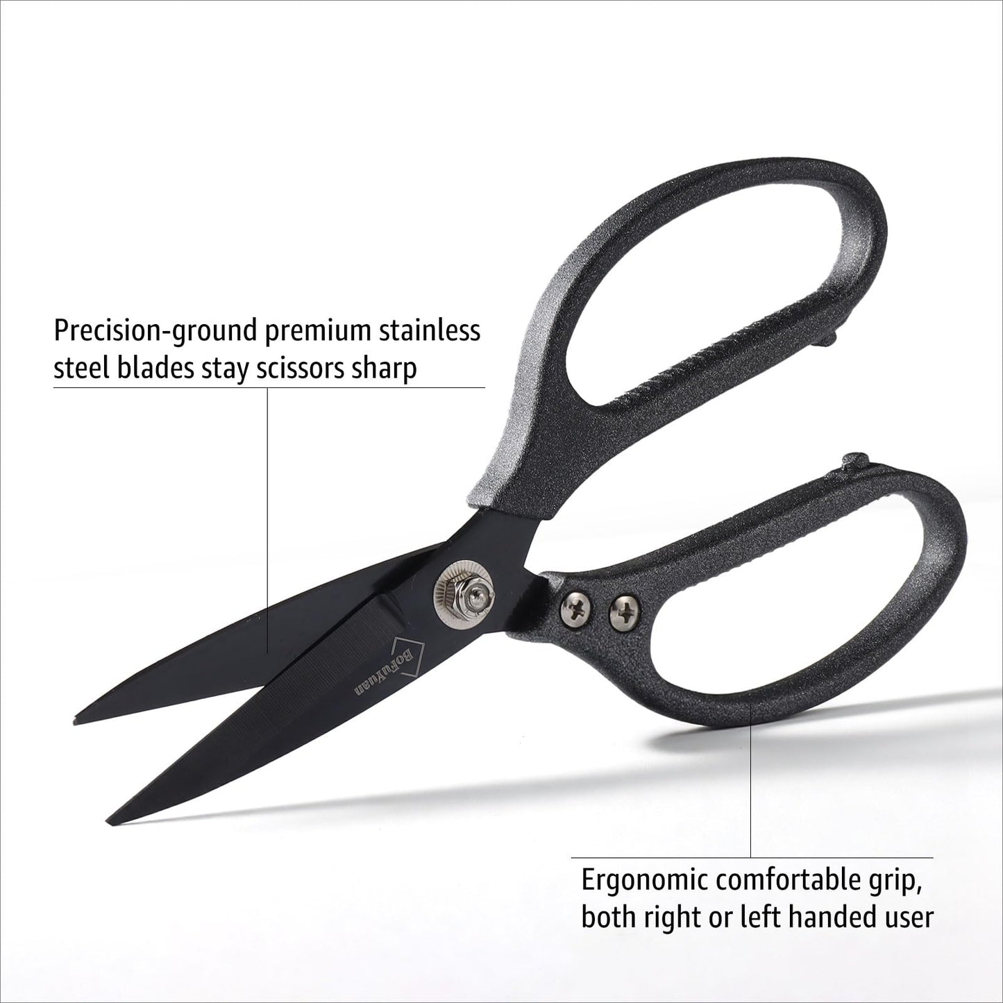 BoFuYuan Heavy Duty All Purpose Scissors, Stainless Steel Blades, Frosted Gray Comfort Grip Handle, 8.5 Inch Professional Multipurpose Utility Sharp Shears for Kitchen, Garden, Office, Craft, Sewing