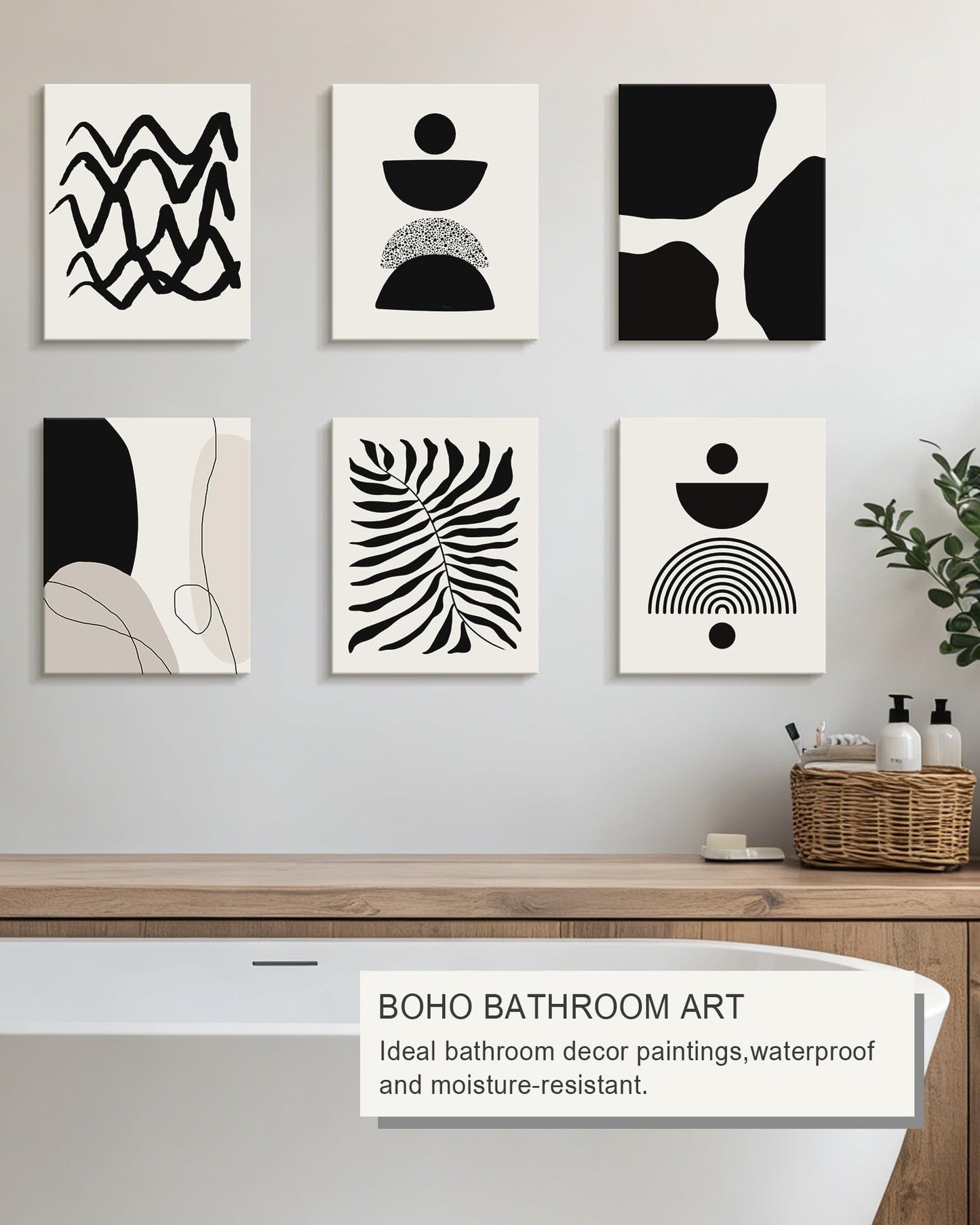Drsoum Abstract Boho Wall Art Minimalist Geometric Framed Boho Room Decor Black Line Art Mid Century Modern Prints Bohemian Living Room Bedroom Ready to Hang 8x10inx6pcs (Framed)