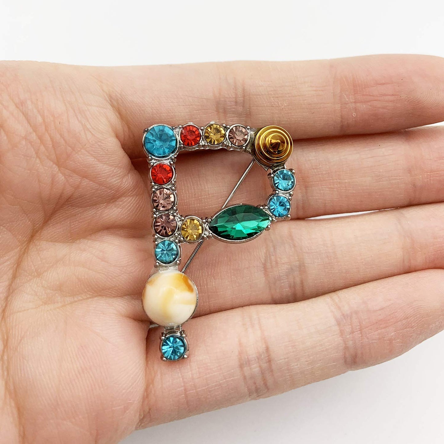 XGALBLA Letters P Plated Metal Stone Clear Colorful Crystal Lapel Pin Brooches Collar(Silver Tone)