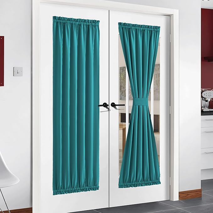 NICETOWN Front Door Curtains for Patio Window, Farmhouse French Curtains for Bedroom Decor, Thermal Insulated Temporary Door Cover, (1 Panel, Peacock Teal, 54 x 72 Inch)