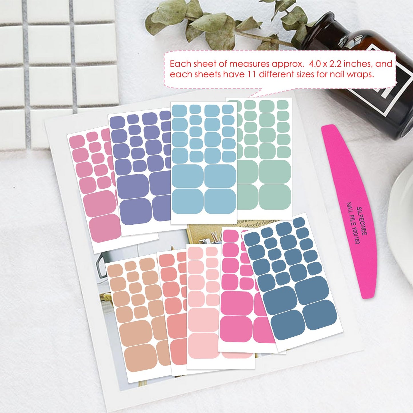 SILPECWEE 20 Sheets Light Color Nail Wraps for Toes Self Adhesive Toenail Polish Strips Gel Nail Strips Stick on Nail Polish Stickers Toenails Stickers Decals Nail Art Design with Nail File