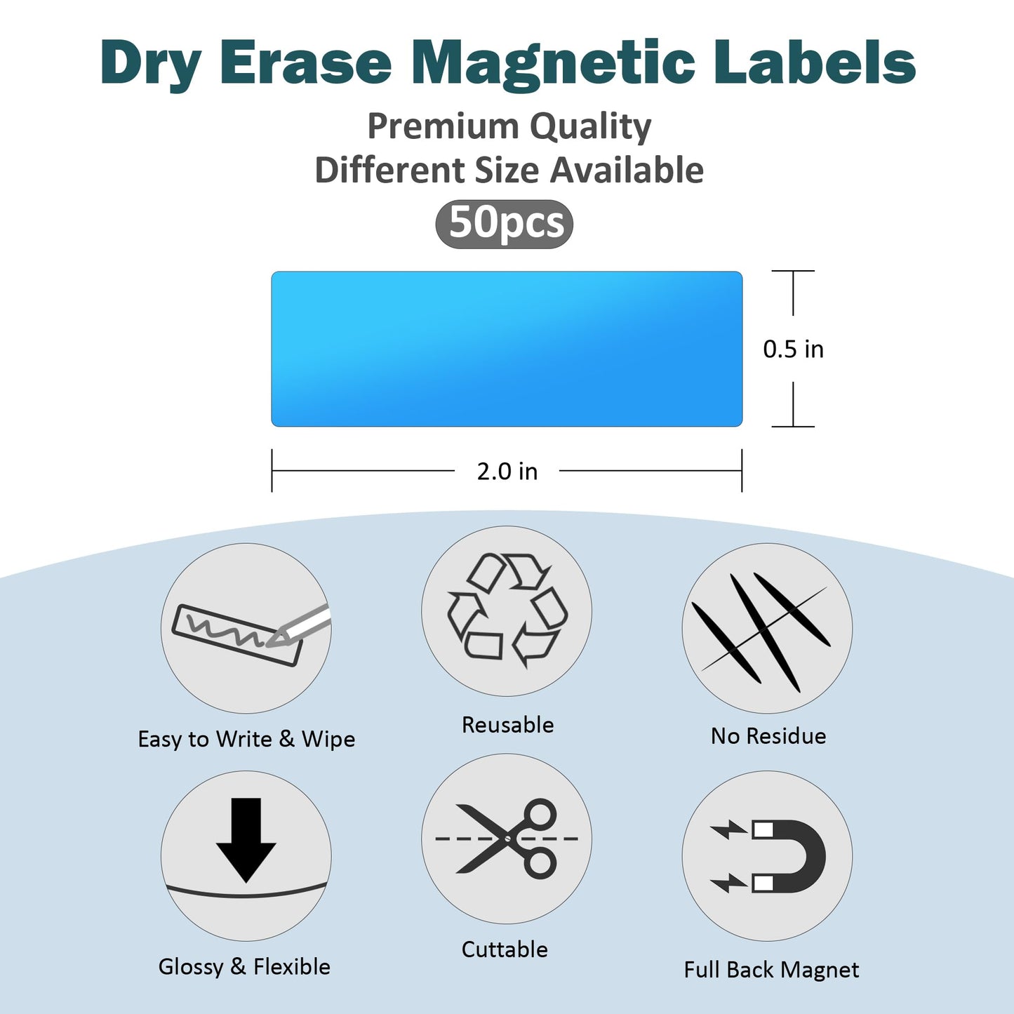 LLPT Dry Erase Magnetic Labels 0.5" x 2" 50 Packs Blank Writable Magnet Stickers Reusable for Refrigerator Shelf Whiteboard Toolbox Craft and Other Metallic Surfaces Yellow (DML0520YW)
