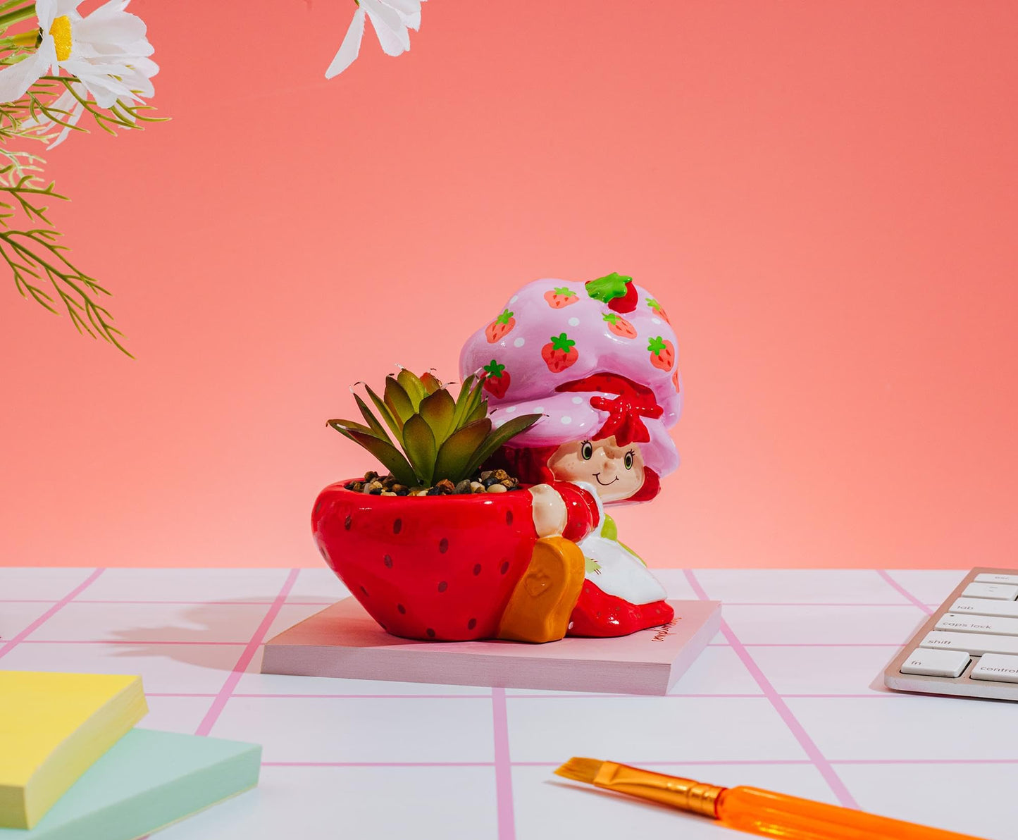 Silver Buffalo Strawberry Shortcake 4-Inch Ceramic Mini Planter with Artificial Succulent