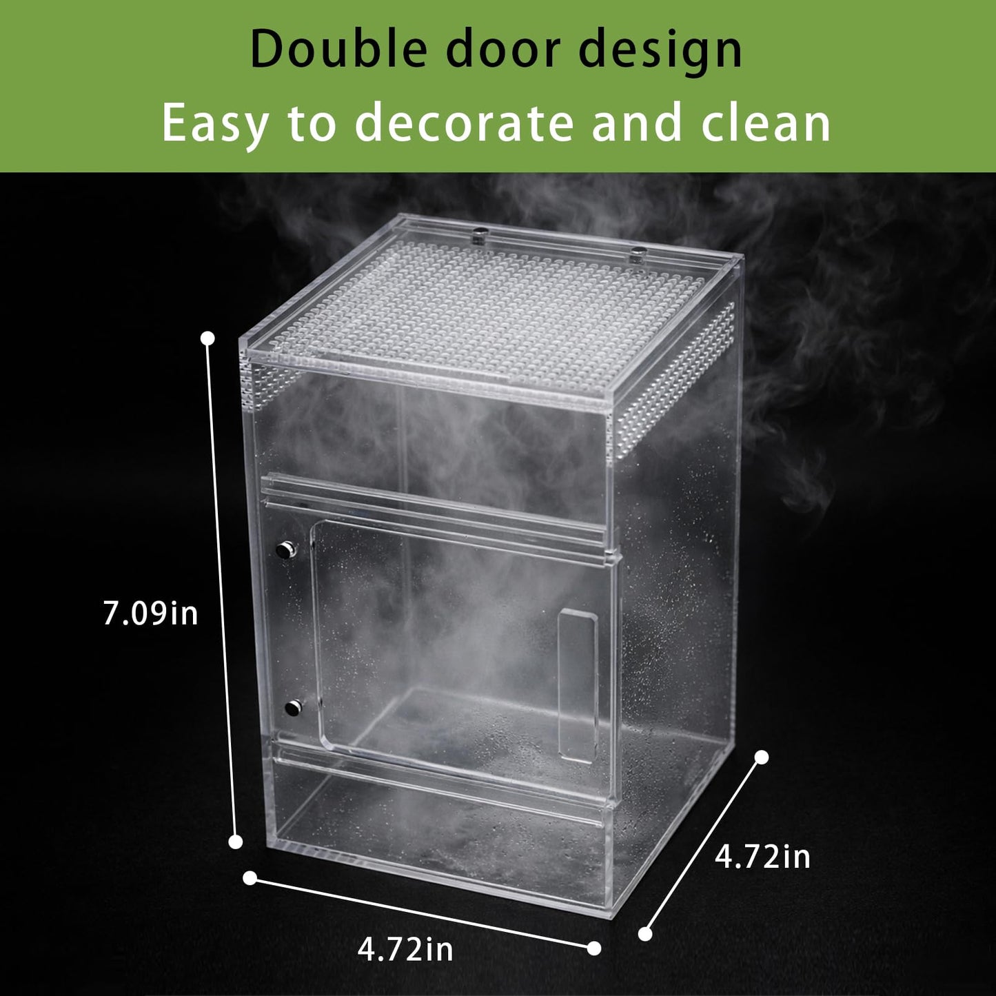 Jumping Spider Enclosure Kit, Waterproof Clear Acrylic Spider Terrarium, Front Opening + Top Access, Ventilated Insect Habitat with Moss Vine, Green Plant, 2 Moss Packs & Invisible Line (6-Piece Set)