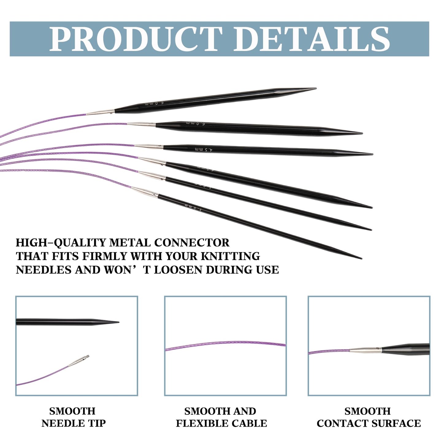 Interchangeable Circular Knitting Needles Set Aluminum 9 Sizes (3.0-6.0mm) Aluminum Circular Needles Kit with Cables, Tapestry Needles & Accessories Portable Craft Tools
