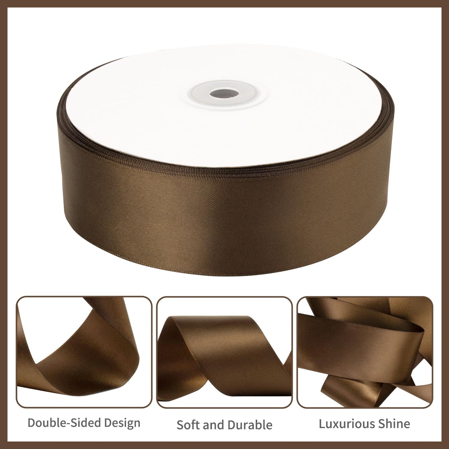 Mlurcu Brown Satin Ribbon - 1.5 Inch, 50 Yards, Double Faced, Thick, Perfect for Gift Wrapping, Flower Bouquets, Wedding Invitations, Hair Bows & Crafts