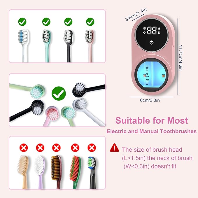 Toothbrush Holder and Cleaner for Bathroom Light Cleaning Fan Drying Round in Circle Automatic Rotating Cover Wall Mounted Smart Home Gadgets (03 Pink)