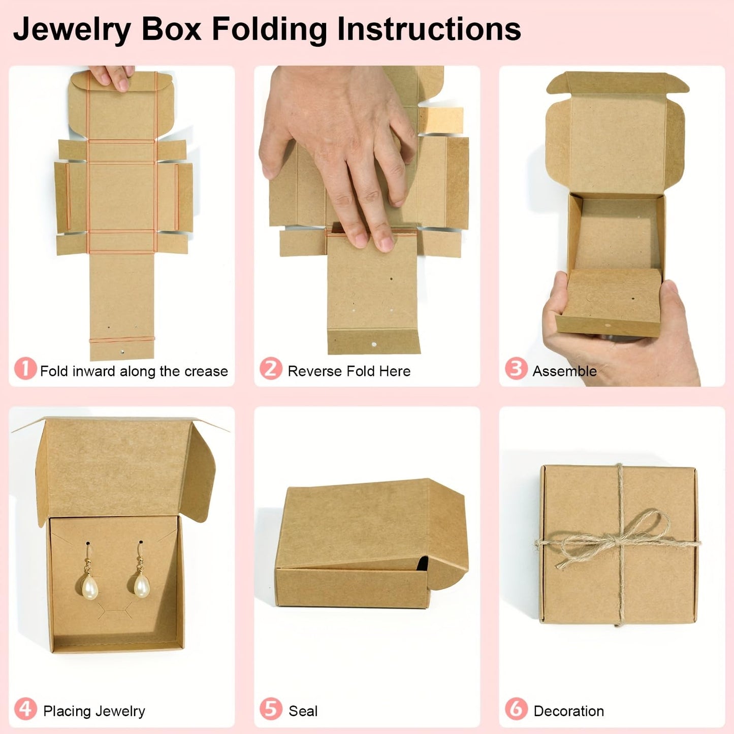 50 Pack Bulk Jewelry Gift Boxes, KMEOSCH 3.5x3.5x2 Inch Kraft Paper Gift Wrapping Boxes Small Multi-purpose Recycled Cardboard Foldable Gift Packaging for Earrings, Necklaces, Rings, Selling(Easy Self-Assembly)