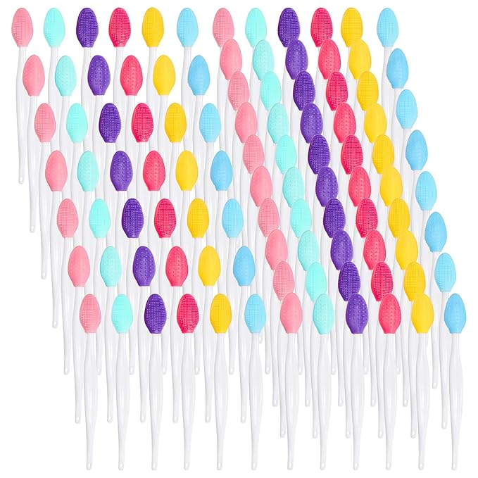 100 Pack Lip Scrub Brushes, Double Sided Silicone Exfoliating Lip Brush, Soft Lip Facial Cleaning Scrubber Tool Blackhead Remover for Smoother and Fuller Lip Appearance
