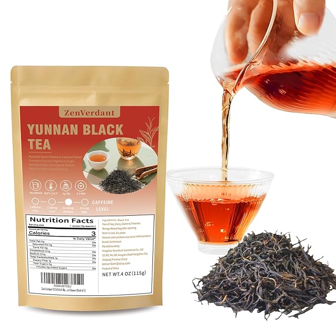 ZenVerdant Premium YUNNAN Black Tea - Loose Leaf Tea, Ceremonial Grade, Crafted for Mindful Zen Tea Ceremonies | Smooth Non-Bitter, Caramel & Roasted Sweet Potato Aroma | 3+ Steeps
