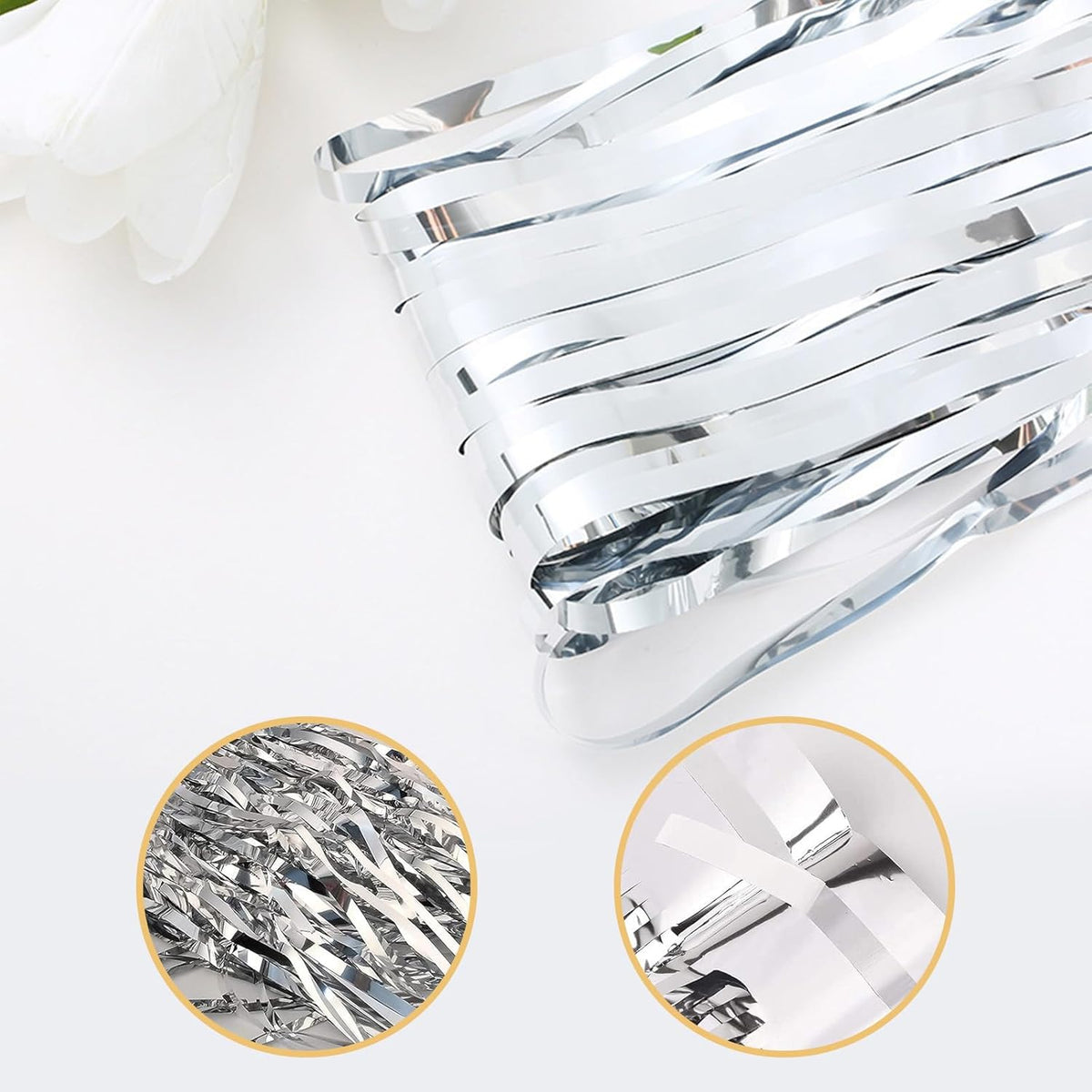 5 Pack Silver Foil Curtain Backdrop 3.2ft x 9.8ft Metallic Tinsel Foil Fringe Curtains Streamer Photo Booth Backdrop for Birthday Party Engagement Bachelorette Party Decorations (Silver)