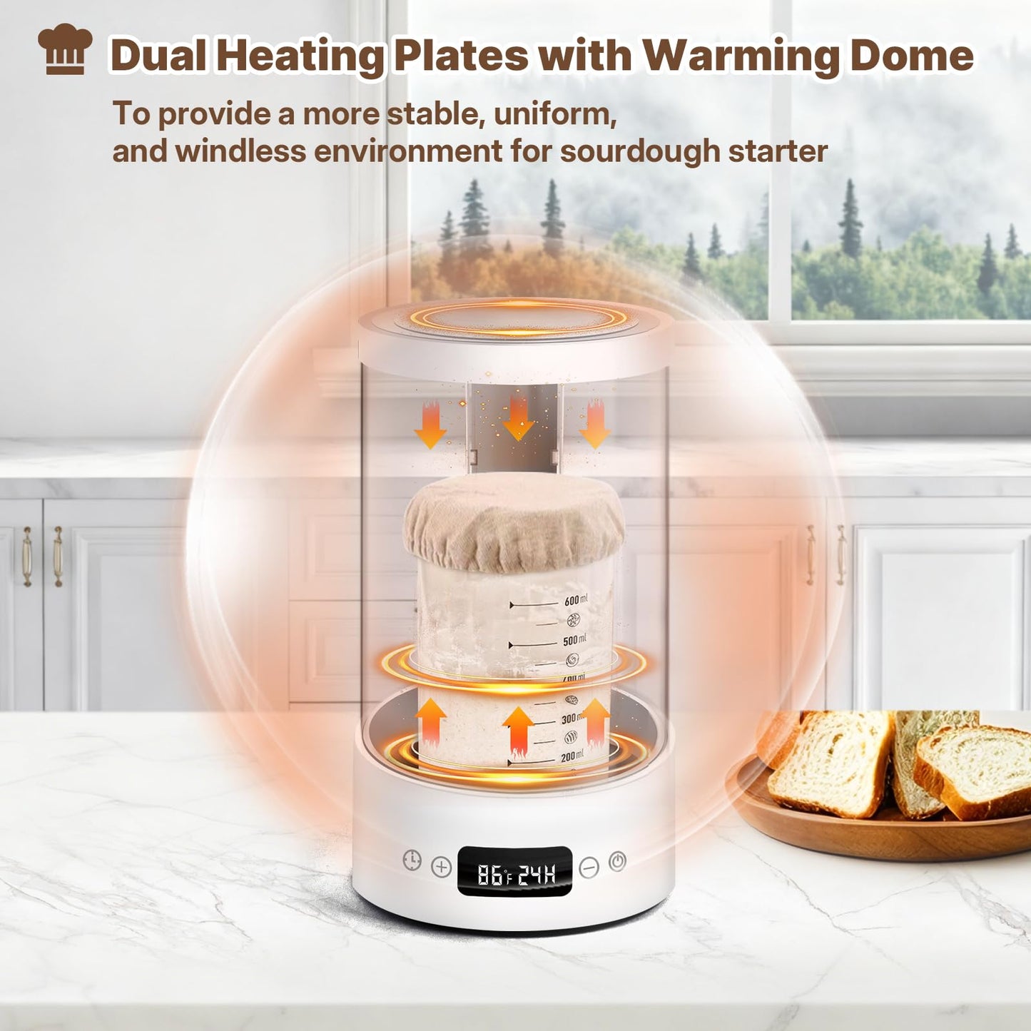 Sourdough Starter Warmer Home Incubator - Upgraded Sour Dough Warmer Box with Double Heating Plates and Warming Dome, 70-120°F Precise 1°F Thermostat, 24H Timer Fermentation Sourdough Heater Mat Tool