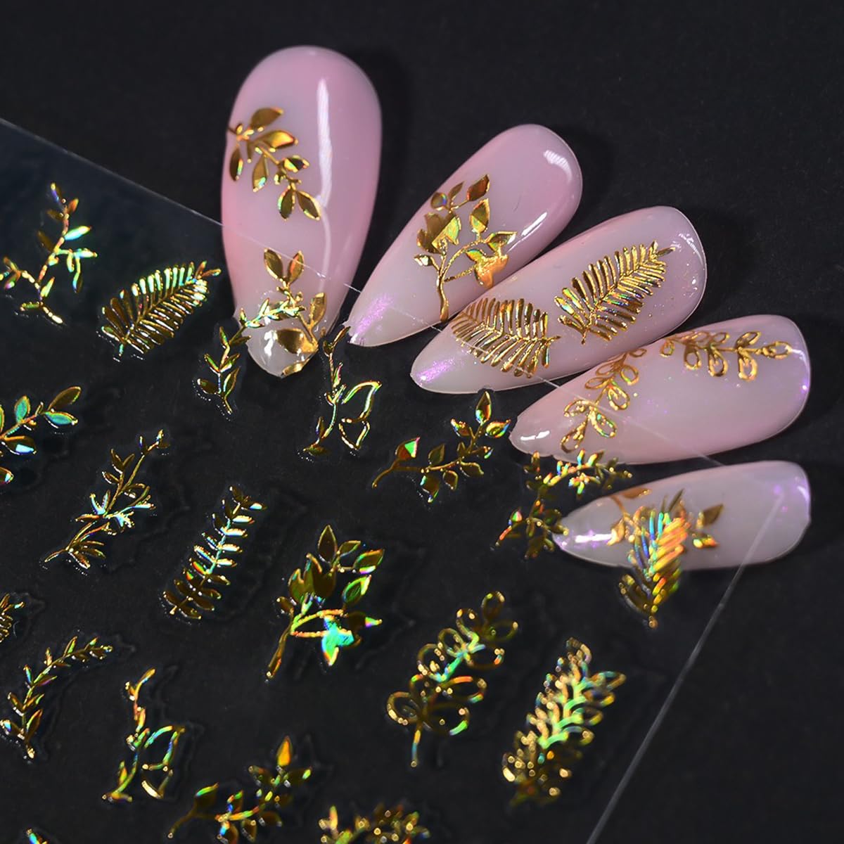12 Sheets Gold Nail Art Stickers Leaf Nail Stickers Flower Nail Decals Self Adhesive Plant Nail Art Supplies for Women Girls DIY Manicure Nail Art Decorations