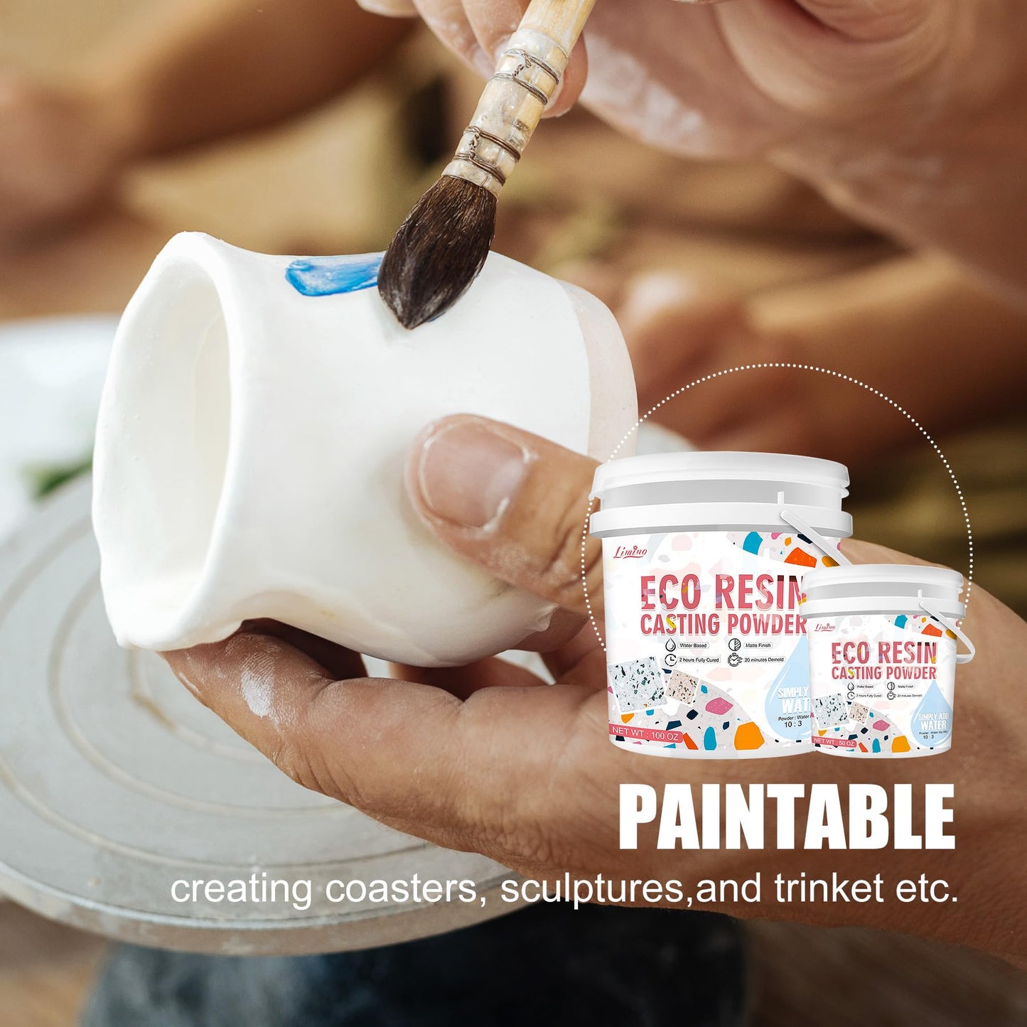 Eco Resin Casting Powder - 1400g Ceramic Resin Powders Kit with 6pcs Pigments, Fast Curing, Easy to Demold, Water Mixed Activated - Toxic-Free, Odorless - Plaster Casting Kit for DIY Home Art Crafts