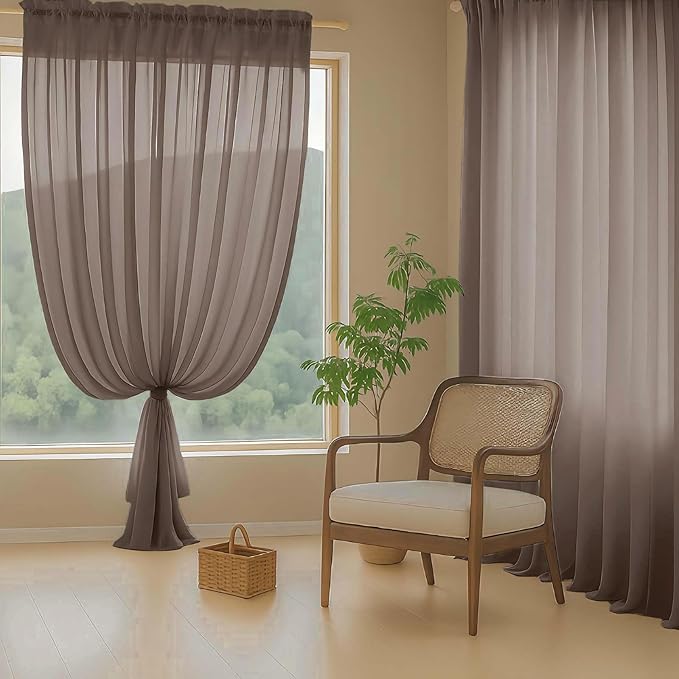 Chocolate Sheer Curtains 90 Inches Long 2 Panels, Light Filtering Solid Sheer Curtains for Bedroom Living Room, Lightweight Window Voile Sheer Drapes, Dual Rod Pocket, 2x42Wx90L Inches