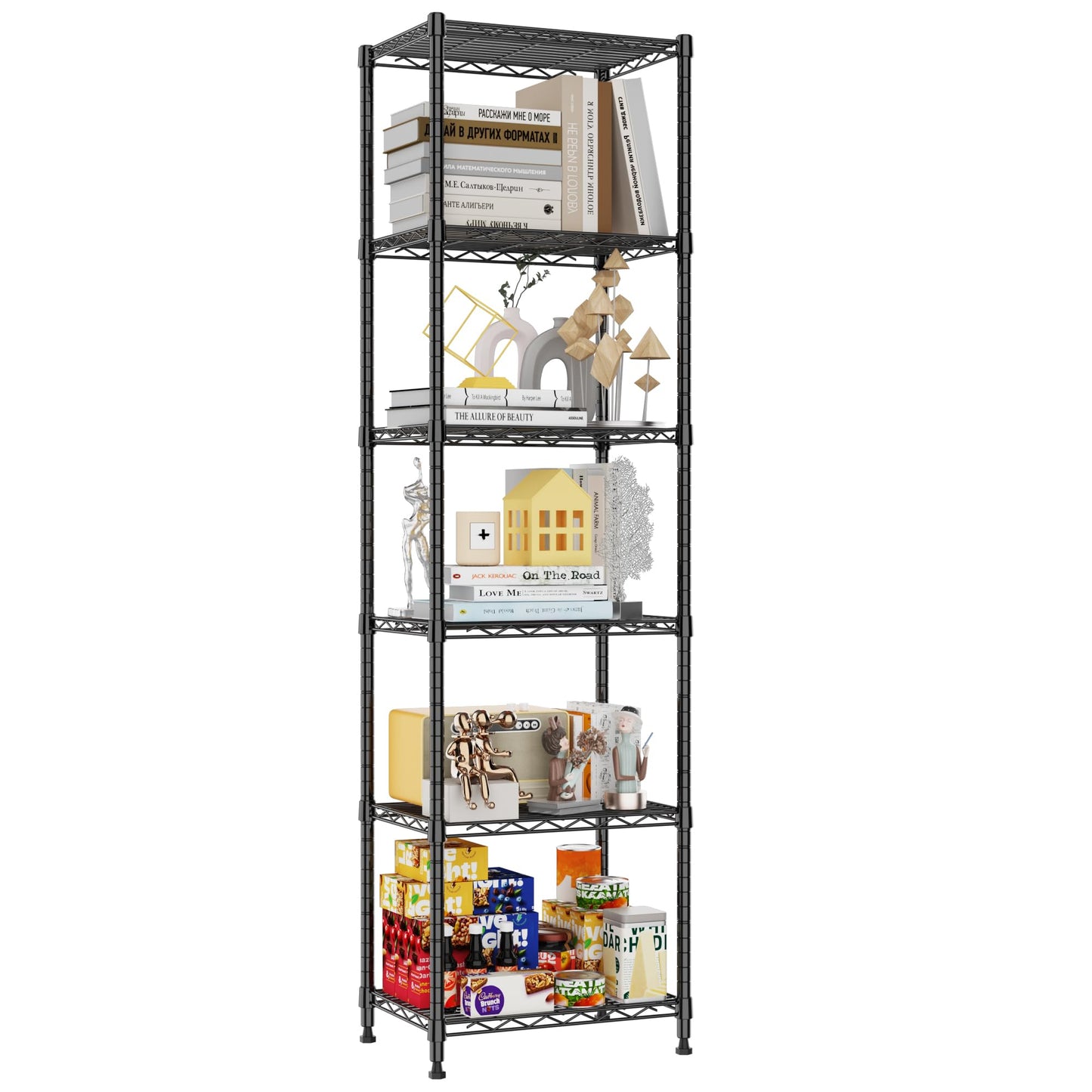 REGILLER 6 Wire Shelving Steel Storage Rack Adjustable Unit Shelves for Laundry Bathroom Kitchen Pantry Closet (16.7L x 11.9W x 64H, Black)