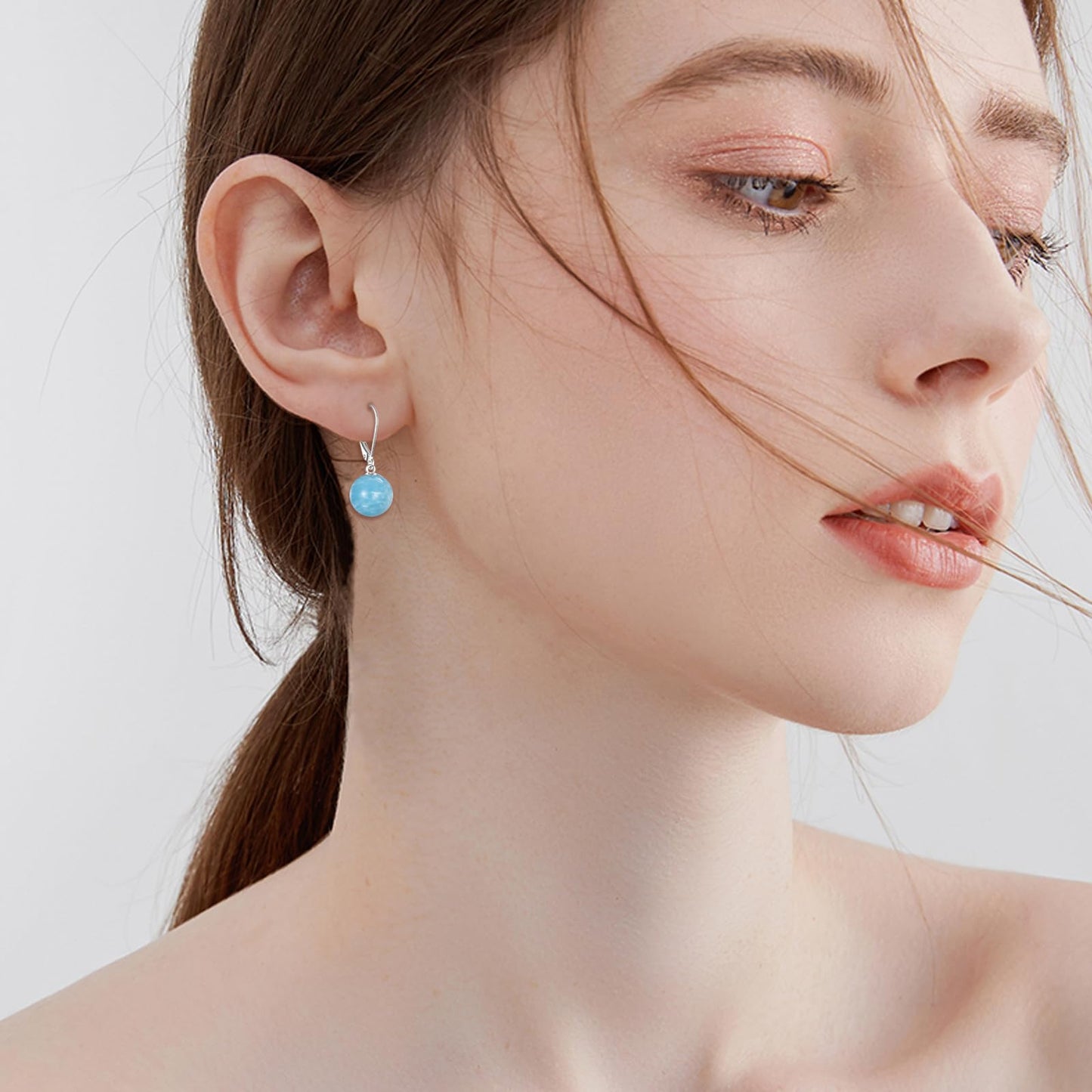 925 Sterling Silver Larimar Leverback Earrings Blue Dangle Drop Jewelry Gifts for Women (Larimar)