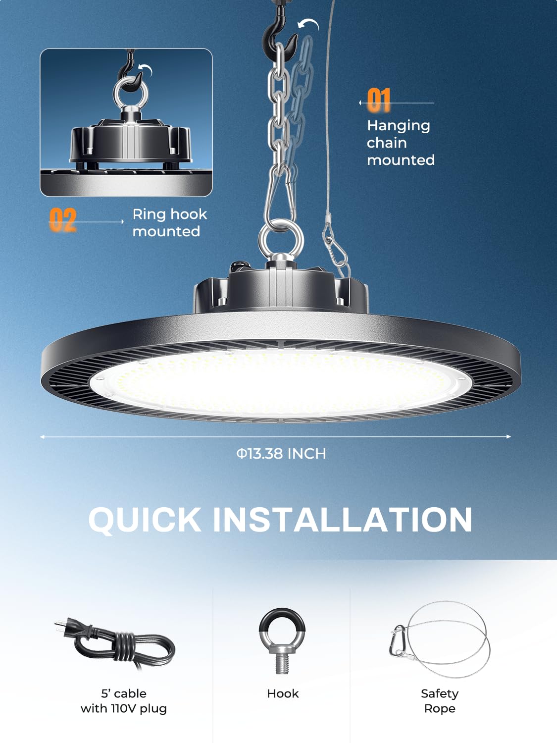 ELEKICO Super Bright 250w UFO LED High Bay Light 35000lm with Plug 5ft Cable (Eqv.1000w Mh/Hps/Hid),5000k High Bay Led Shop Lights Garage Lighting for Garage Factory Workshop Warehouse Barn -6pack