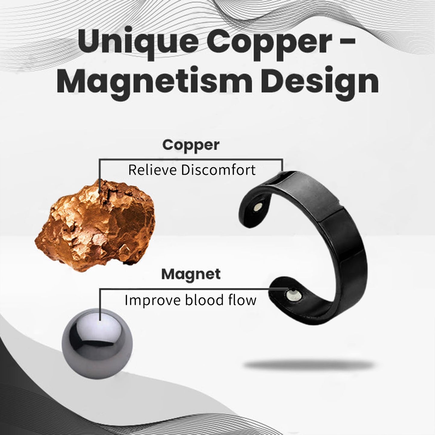 Ceoerty CopperMag Prostate Therapy Ring, Elegant Band in Solid Copper, Sporty Ring for Fingers Thumb, Adjustable Jewelry Gift (Black)