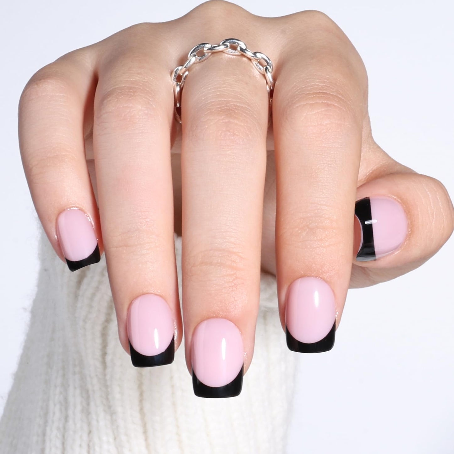 Black French Tip Press On Nails Short - Square Short Fake Nails with Nail Glue, Black French Tip Press On Nails Square Reusable Stick On Nails in 15 Sizes 30 Nail Kit for Women | Salon Quality