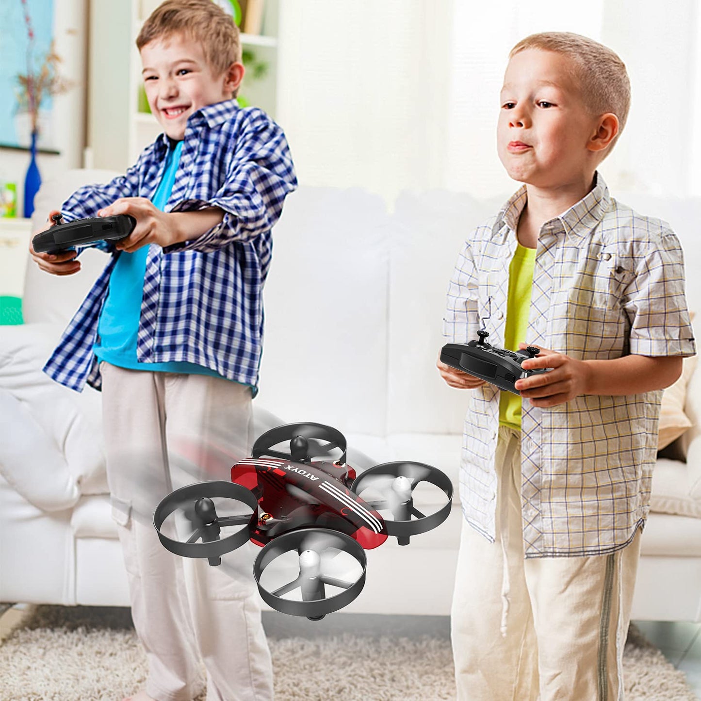 Mini Drone for Kids & Beginners, Indoor Portable Hand Operated/RC Nano Helicopter Quadcopter,Auto Hovering,3D Flips,Birthday＆ Children's Day Gift for Boys and Girls,Auto Hovering, Headless Mode & Remote Control, Red.4-blade design-ATOYX