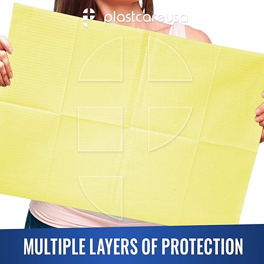 PlastCare USA Disposable Dental Bibs 13"x18" - 3 Ply Waterproof Tattoo Bib Sheet for Patients - Dentist or Medical Tray Cover and Nail Table Cover Supplies, Yellow
