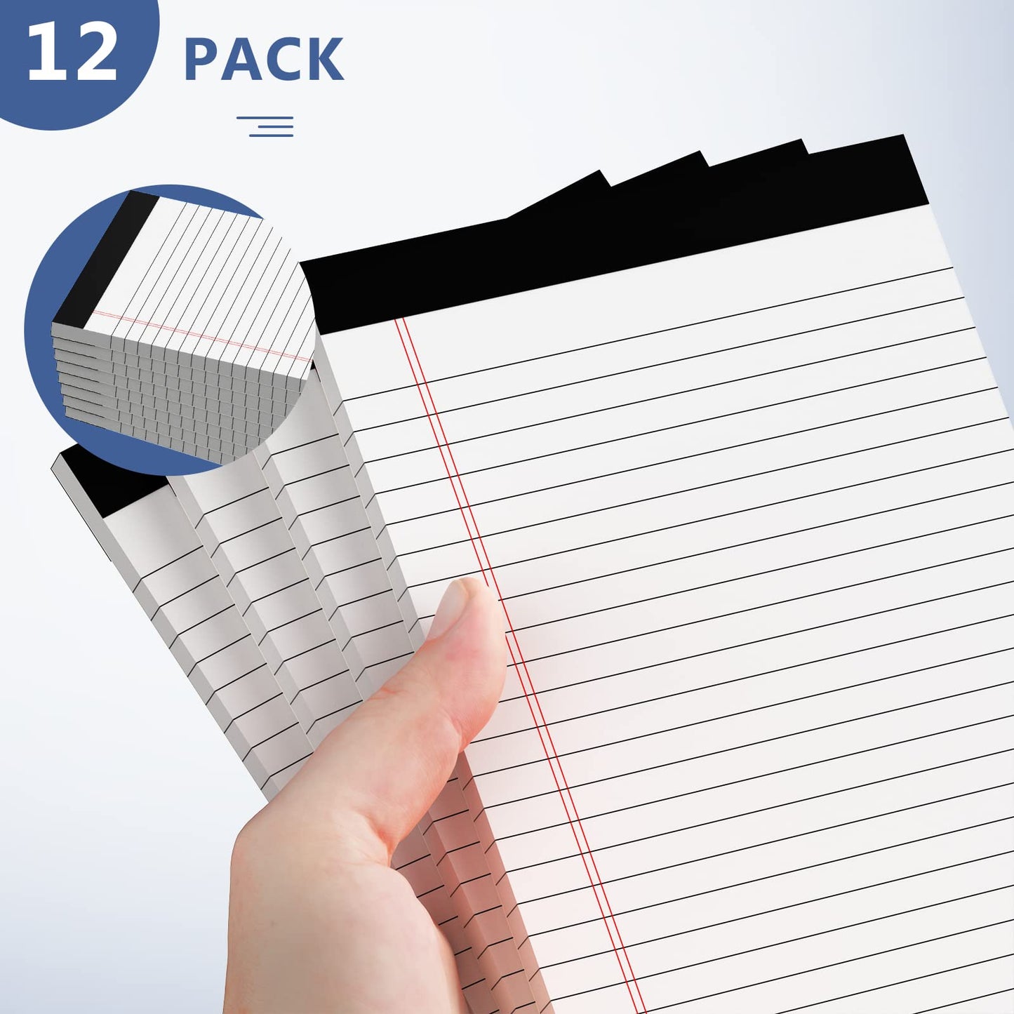 Nichela 5" x 8" Note Pads 12 Pack of Legal Pads 30 Sheets Notepad College Ruled Small Writing Pads Perforated Pages Paper Pads 80GSM Heavyweight Paper Note Pads for Home, Office, or School