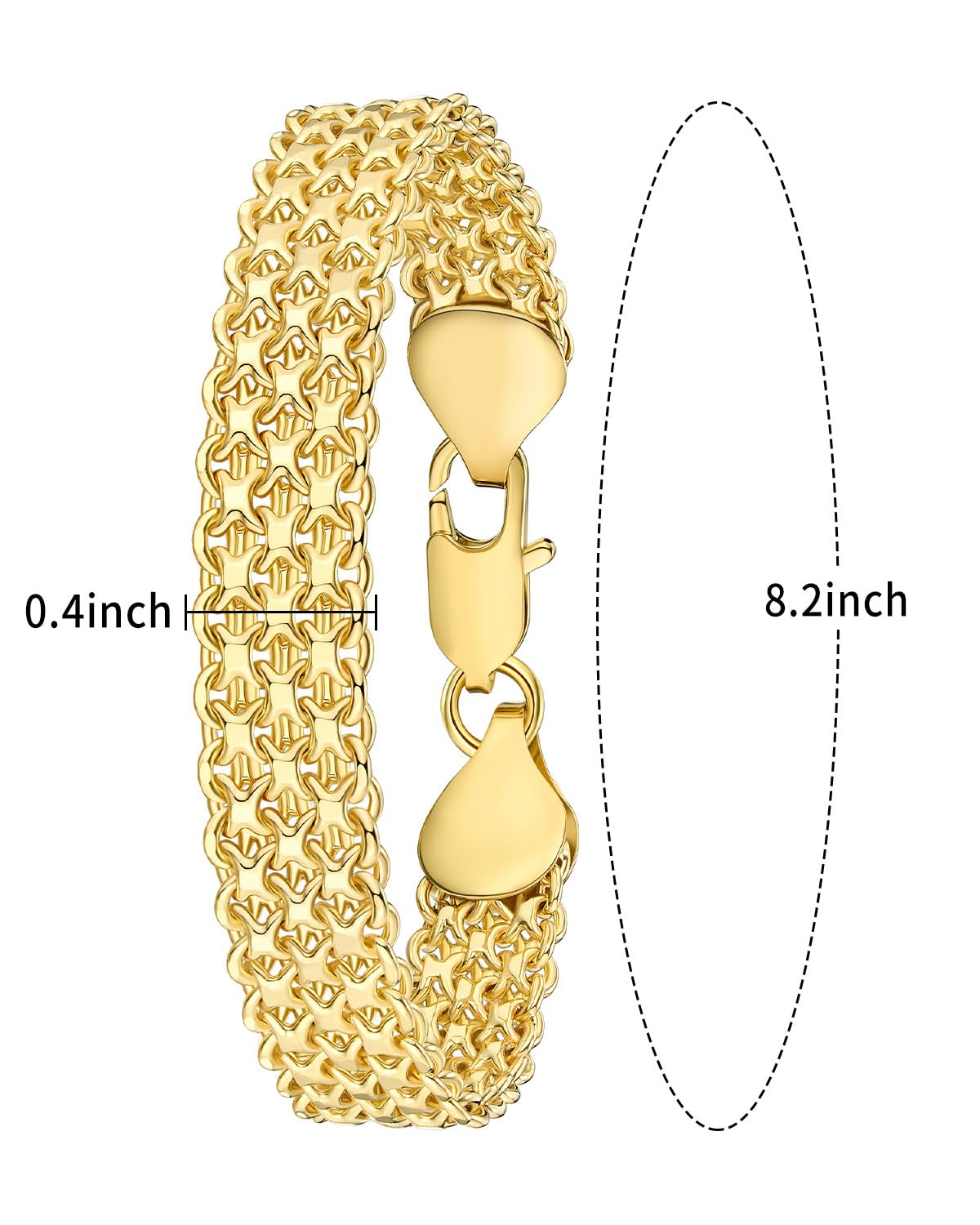 kptophk 14K Gold Plated 10mm Mesh Chain Link Bracelet | Gold Bracelets For Women | Jewelry Gift (Size: 8.2inches)
