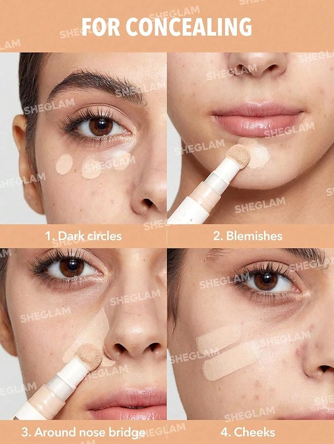 SHEGLAM Complexion Boost Concealer Sponge-Head Applicator Matte Liquid Concealer Long Lasting Brightening Color Corrector Weightless All-Day Long Lasting Hydrating Concealer-Nude