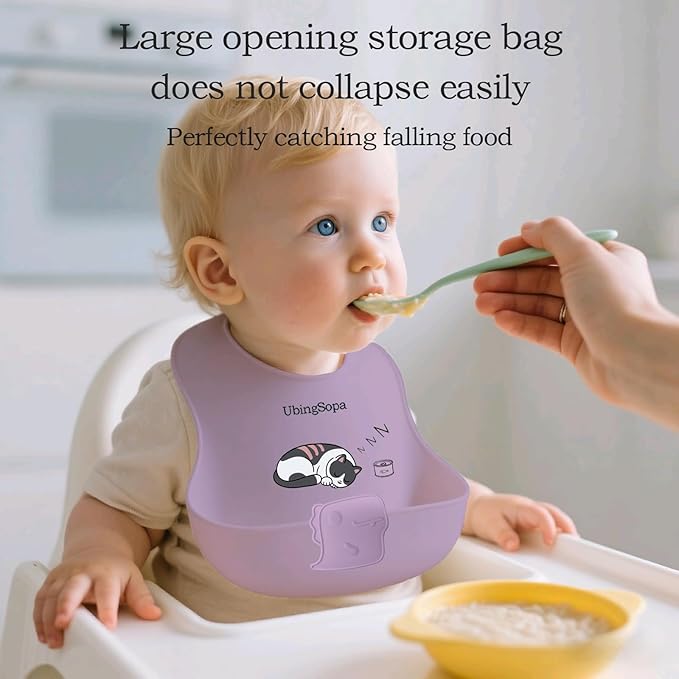 Silicone Baby Bibs – Adjustable, Soft, Waterproof & Durable, with Large Food-Catching Pocket, Feeding-Friendly