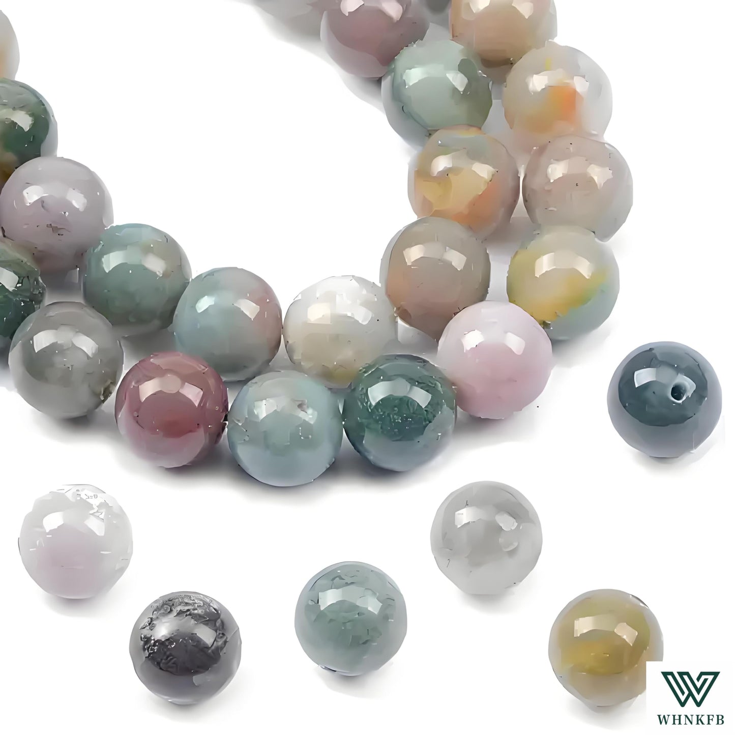 WHNKFB 8mm 50PCS Natural Indian Agate Round Beads, Smooth Polished Loose Stone Beads for Jewelry Making Craft - 4mm 6mm 8mm 10mm Options with Free Elastic Cord