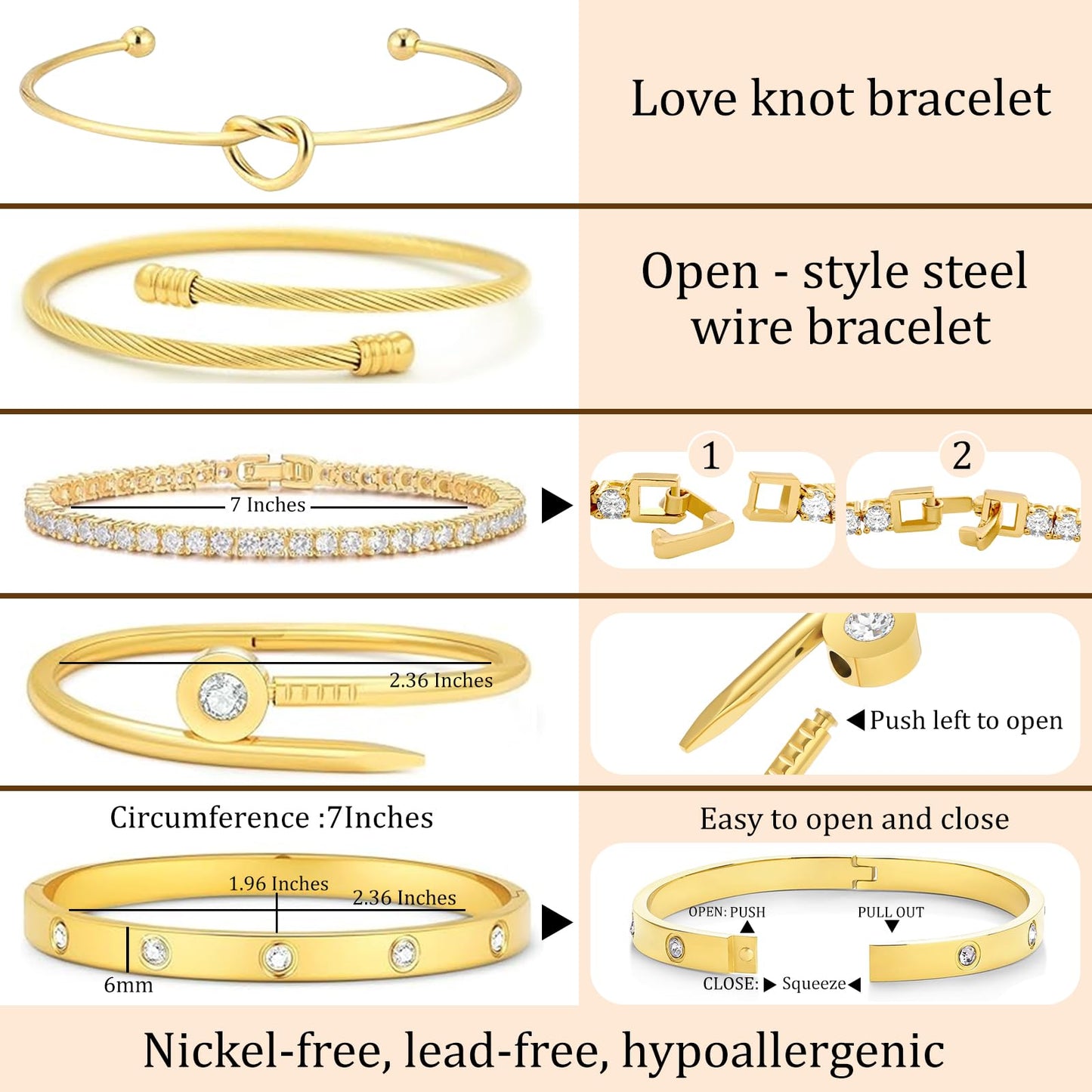 FAFUGA 18 K Gold Plated Love Bangle Bracelet Stack Cuff Jewelry for Women Jewelry Set for Women Gift with Box (style2)